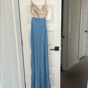 SHEIN Strapless Blue and Cream Dress